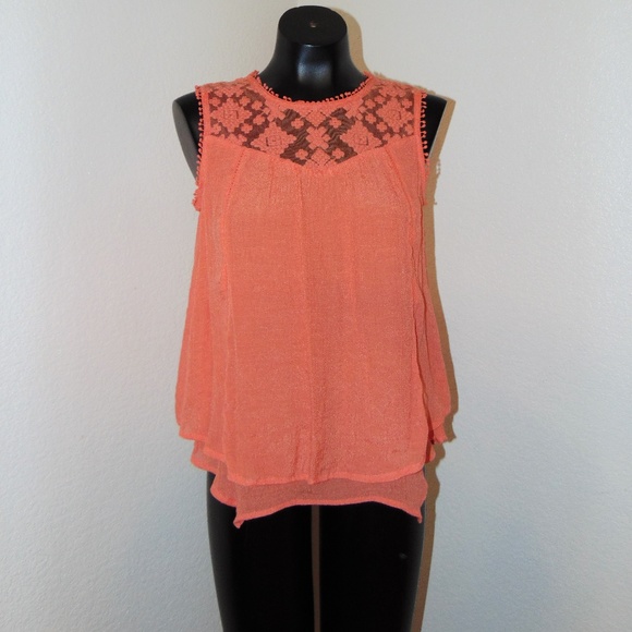 Orange Mesh top Blouse by Studio Petite in sz PM - Picture 2 of 3